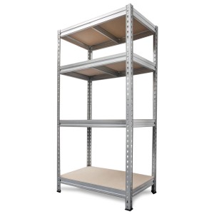 Étagère de stockage galvanisée AR Shelving Bullrack Rivet avec 4 tablettes HDF, idéale pour atelier et entrepôt.