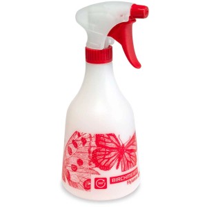 Pulvérisateur manuel Birchmeier Flylution 360°, 0,5 l, avec motif papillon rouge.