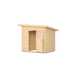 Casetta da giardino in legno Weka non trattato con tetto a una falda e porta aperta, 241x246 cm.