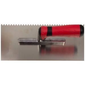 Cazzuola dentata Stubai, dentatura 10 mm, con manico 2K rosso per lavori di piastrellatura.