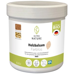 Baume pour bois incolore Ultra Nature, pot de 250ml pour huiles et cires pour bois.