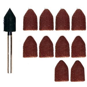 Proxxon supporto per cappe abrasive 9 mm con 10 cappe abrasive (grana 80/150) per miniutensili.