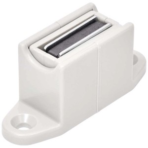 Support de tringle de volet roulant blanc avec pince magnétique pour une installation facile.