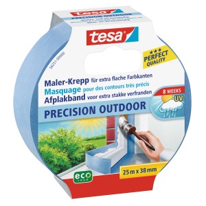 Tesa Maler-Krepp Precision Outdoor, blau, 25 m x 38 mm Rolle für präzise Aussenanwendungen.