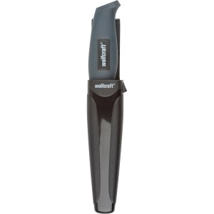 Coltello da esterno Wolfcraft con fodero, manico grigio, lama liscia. Coltello per campeggio e artigianato.