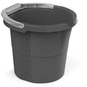 Secchio graduato Rotho Daily antracite, 10 litri, con scala e manico grigio.