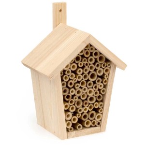 Maison à insectes en bois Pinta avec tubes pour abeilles solitaires, 19,7x17x11 cm.