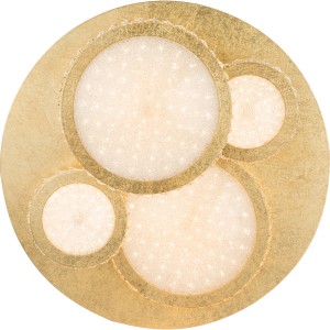 Plafonnier LED moderne Tilo aspect feuille d'or avec cristaux K5 ronds, lumière blanc chaud.