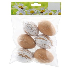 Decorazioni pasquali: 6 uova da appendere, bianco-marrone, 6 cm, plastica. Set di uova pasquali decorative.