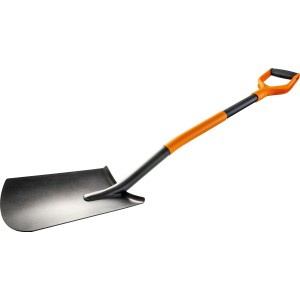 Bêche OBI, 115 cm, avec lame en acier et manche orange et noir pour le jardinage.