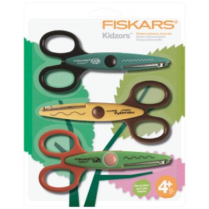 Fiskars Kinder-Dekorscheren Sumpftiere, 3er-Set mit Krokodil-, Schlangen- und Frosch-Motiv.