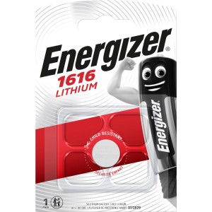 Pila a bottone al litio Energizer CR 1616, batteria 3V per calcolatrici e telecomandi.