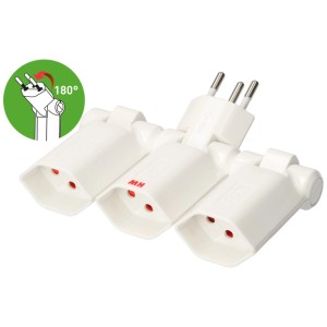 Adaptateur Clip-Clap blanc avec 3 prises Type 13 et sécurité enfant, pliable.