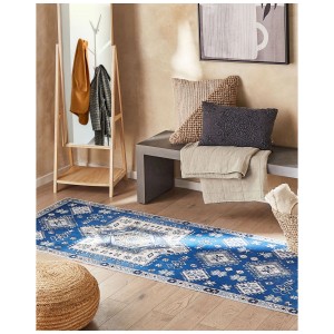 Tappeto runner Parvakadli blu e beige con motivo orientale, 80x200 cm.