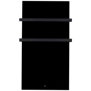 Sonnenkönig Bagno, pannello riscaldante a infrarossi in vetro nero con due porta asciugamani.