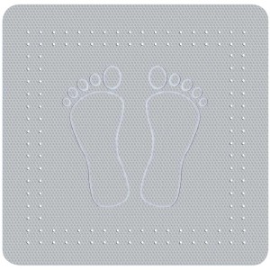 Tappetino doccia grigio Kleine Wolke Foot, 55x55 cm, con motivo impronte per una presa sicura nella doccia.