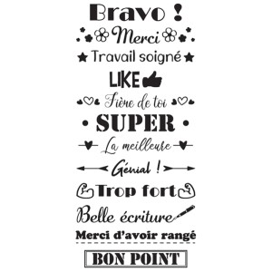 Aladine Rollstempel Compliment mit verschiedenen positiven Botschaften, z.B. Bravo, Merci, Super.