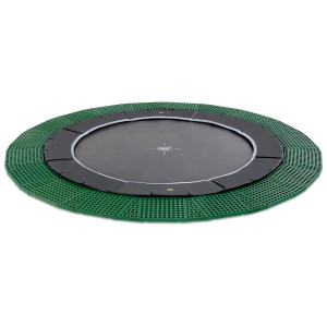 Trampolino interrato nero Exit Dynamic Ø 305 cm con piastre Freezone verdi.