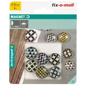 Aimants en verre Fix-o-moll, 6 pièces, différents motifs pour fixer des notes.