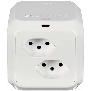 Ciabatta a cubo Steffen bianca con 8 prese T13 e porta USB-C.