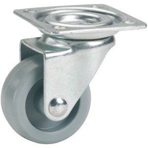 Roulette pivotante pour meubles Doerner + Helmer, Ø 3,8 cm, grise, avec boîtier en acier galvanisé.