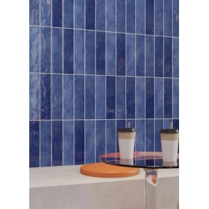 Eurostone Carrelage mural Santorin faience Bleu foncé brillant 7,5 x 30 cm