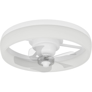 Ventilatore da soffitto bianco Eglo Castaic con luce LED e pale del rotore trasparenti.
