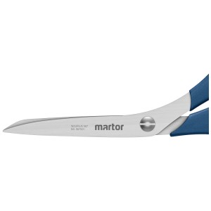 Forbici di sicurezza Martor Secuplus 567, acciaio inox, blu. Forbici con lama lunga e squadrata e manico blu.