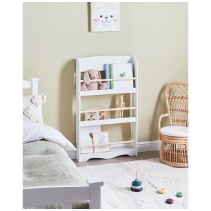 Étagère murale enfant Beliani Liloet blanche en pin et MDF, 3 niveaux avec barres en bois pour livres et jouets.