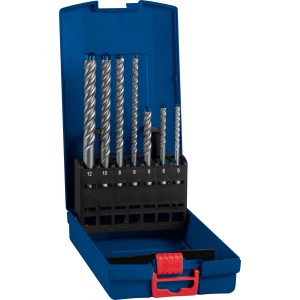 Jeu de forets à béton Bosch Expert SDS plus-7X, 7 pièces dans un coffret bleu.
