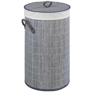 Cesto portabiancheria Wenko in bambù grigio, 55 l, con coperchio e sacco.