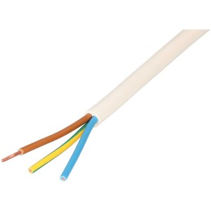 Cavo TD bianco H05VV-F 3x1,5 mm² (5 m) con tre conduttori colorati. Tubo flessibile in plastica.
