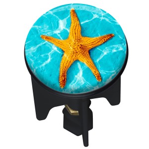 Wenko Tappo lavandino Pluggy Tonga con motivo a stella marina su acqua blu.
