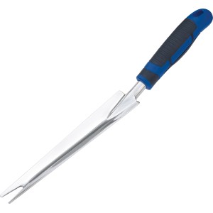 Erbacciaio manuale LUX Comfort in acciaio inox con manico blu e nero per giardinaggio.