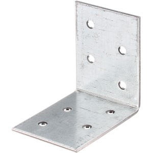 Winkelverbinder, sendzimirverzinkt, 50x50x40 mm, mit Löchern für Schrauben, zur Holzverbindung.