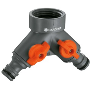 Robinet 2 voies Gardena 33,3 mm (G 1) pour deux appareils sur le robinet, réglable en continu.