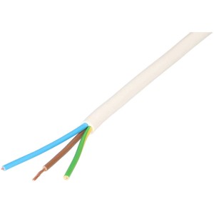 Cavo TD bianco H05VV-F 3x1,0 mm² (50 m) con conduttori interni blu, marrone e verde.