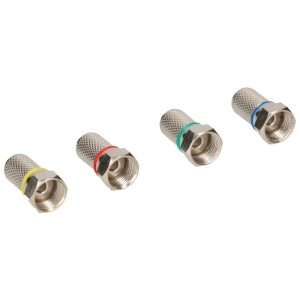 Schwaiger Connecteurs F 7 mm, lot de 4 pour câbles d'antenne, avec bagues de marquage colorées.