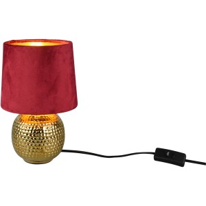 Lampada da tavolo Reality Sophia dorata con paralume in velluto rosso, alta 26 cm. Lampada da tavolo di design per soggiorno.