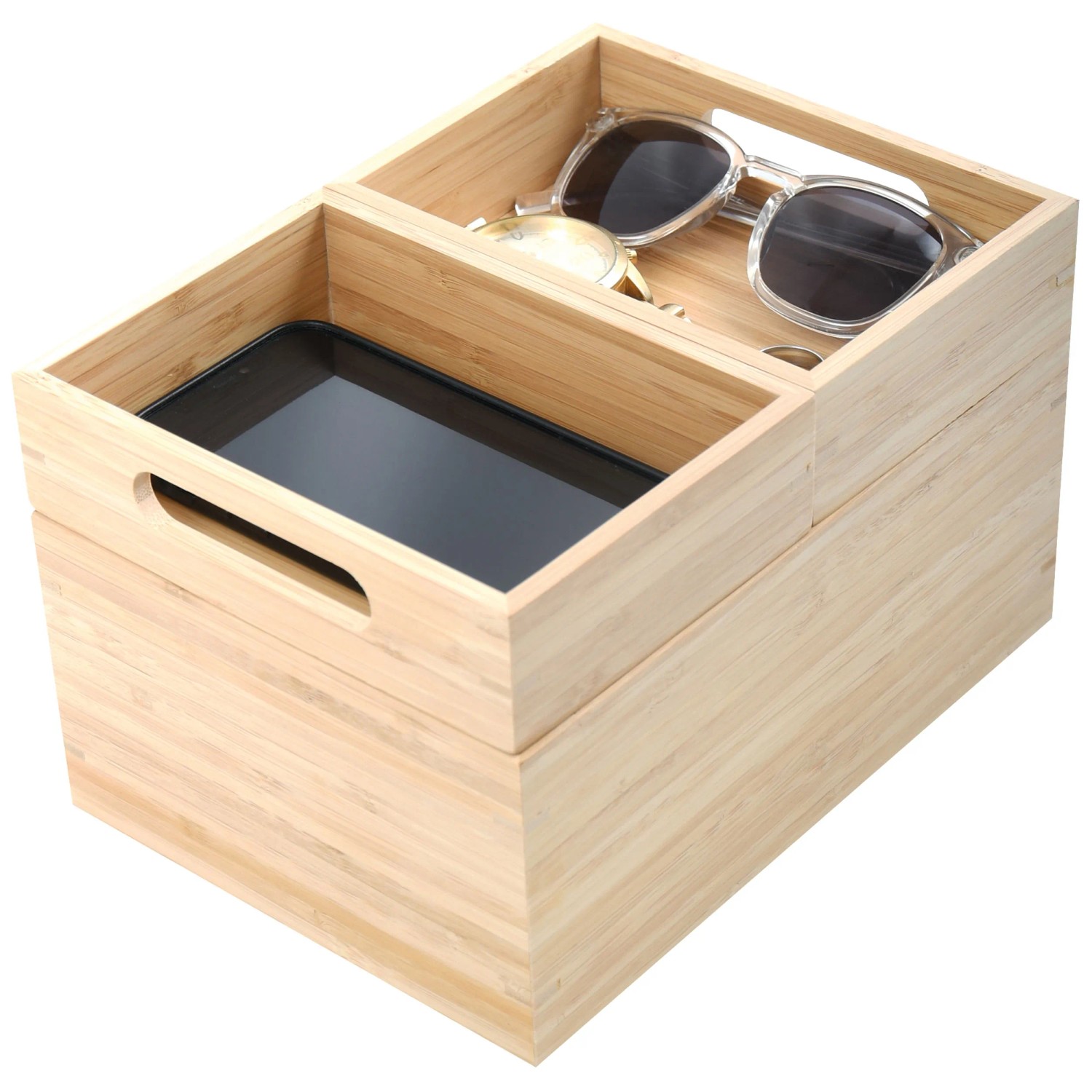 MSV Drehbarer Make-up-Organizer 360° – Aus Bambus, 2 Große & 4 Kleine Fächer, Beige
