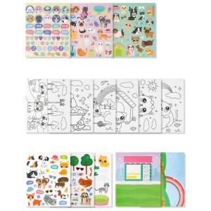 I am Creative Livre de stickers Pets Friends, ensemble de 14 pièces avec autocollants, coloriages et scènes de jeu.