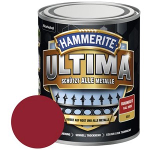 Hammerite Metall-Schutzlack Ultima Rubinrot matt, Dose. Rostschutz für Metalle im Außenbereich.