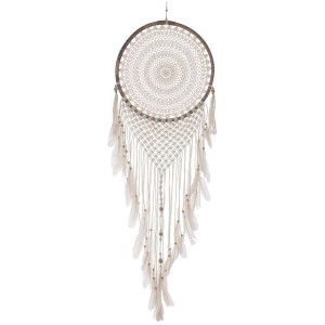 Attrape-rêves blanc en textile, hauteur 40 cm, pour chambre et déco bohème.