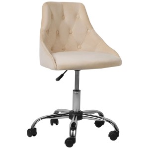 Sedia da ufficio beige Beliani Parrish con rivestimento in velluto, trapuntatura a bottoni e struttura cromata.