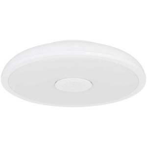 Plafonnier blanc Globo Raffy avec haut-parleur, dimmable et à changement de couleur pour salle de bain.