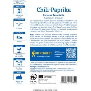 Sachet de graines de piment Kiepenkerl Burpees Tarantella. Idéal pour le jardin et la cuisine.