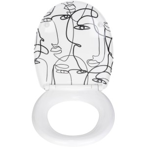 Wenko sedile WC Faces, bianco-nero con chiusura ammortizzata e decoro volti.