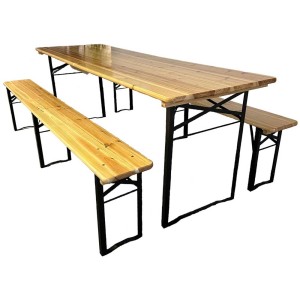 Set pieghevole da birreria in legno e metallo, 3 pezzi. Include tavolo e panche.