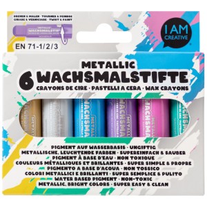 I Am Creative Metallic Wachsmalstifte, 6 Farben im Set. Bastelfarben für Kinder.