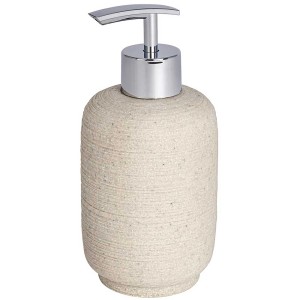 Dispenser sapone Goa neo beige in poliresina con pompa cromata per bagno e cucina.